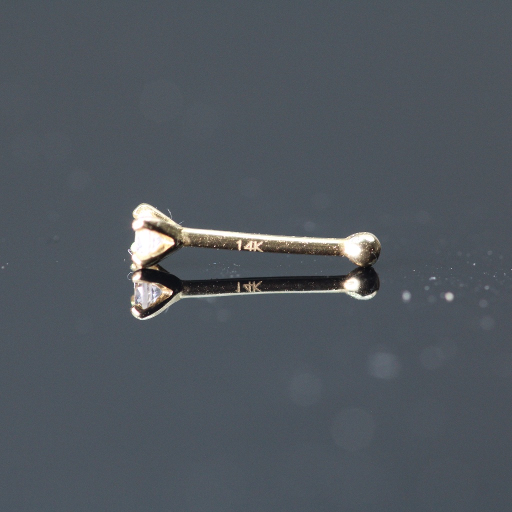14kt Gold Nose Piercing With Princess Crystal Gem 20gauge New